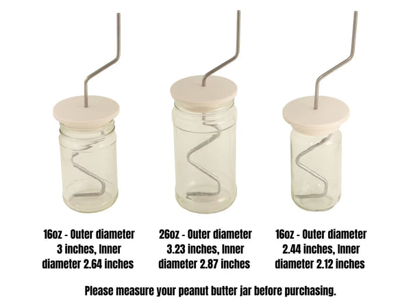 Lervont Natural Peanut Butter Stirrer Kit | Fits 16 - 26 OZ Jars | Includes Stainless Steel Bar & Spill-Resistant Silicone Lid | 10” Silicone Jar Spatula (BPA Free) | For Mixing Various Butter & Jam