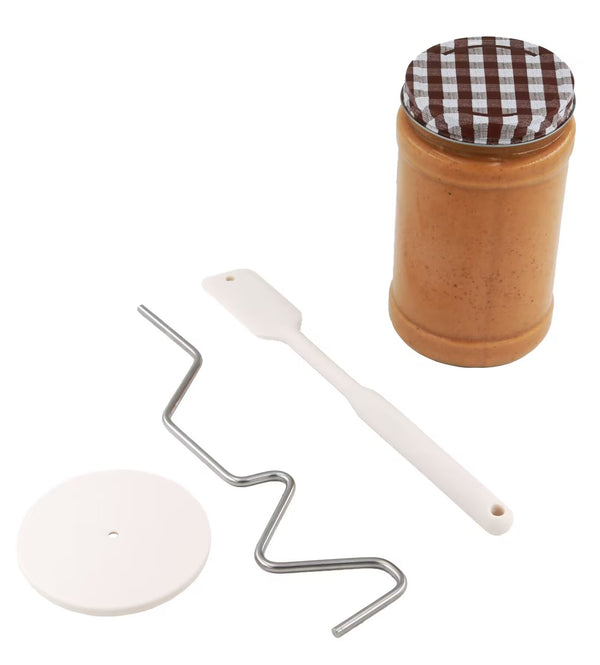 Lervont Natural Peanut Butter Stirrer Kit | Fits 16 - 26 OZ Jars | Includes Stainless Steel Bar & Spill-Resistant Silicone Lid | 10” Silicone Jar Spatula (BPA Free) | For Mixing Various Butter & Jam