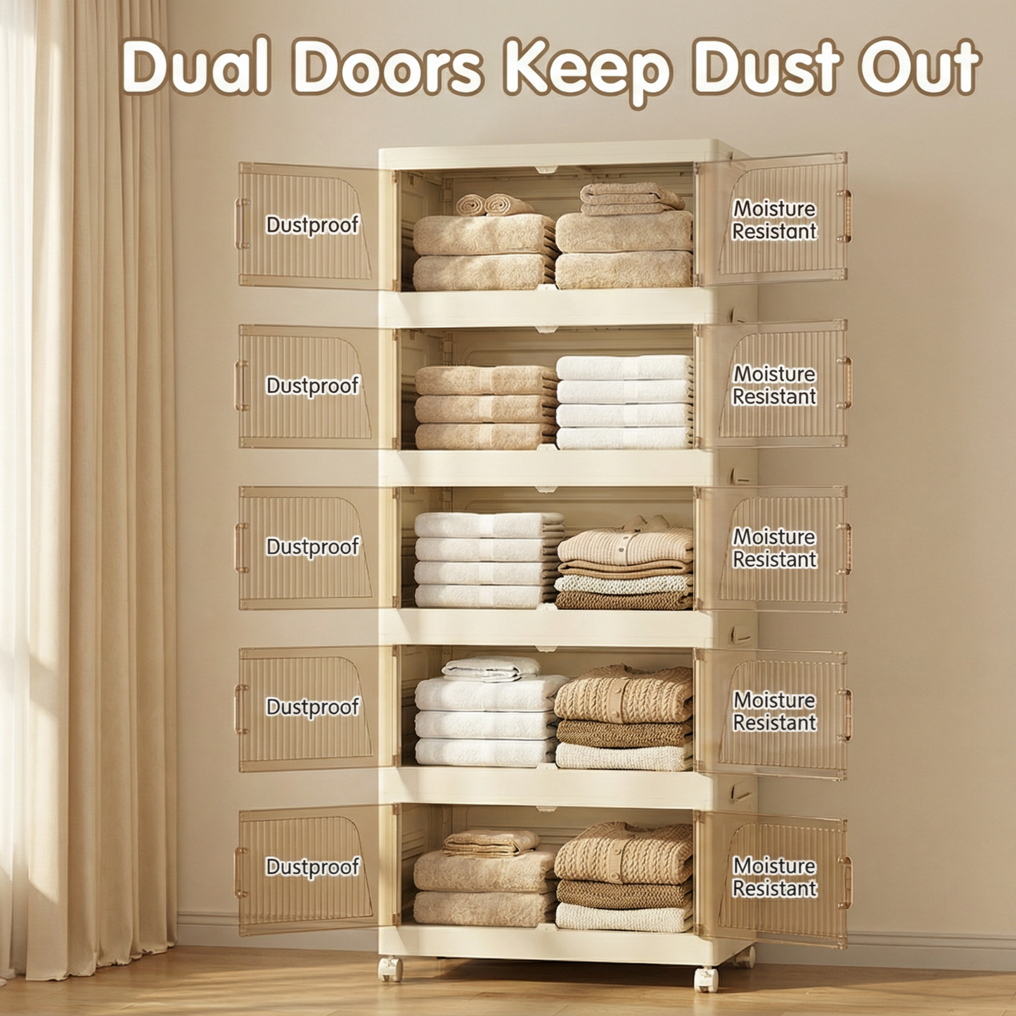 Multi-Tier Mobile Storage Cabinet with Double Doors