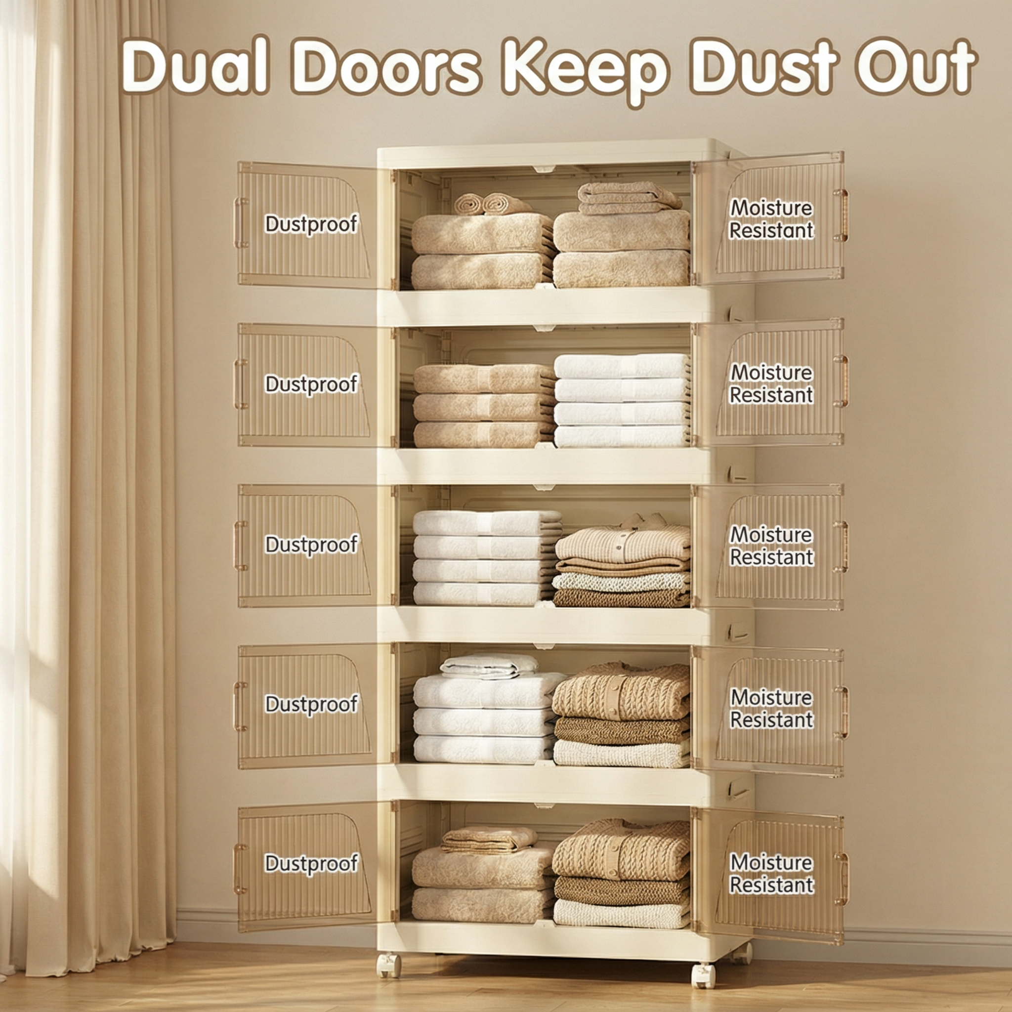 Multi-Tier Mobile Storage Cabinet with Double Doors