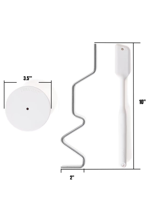 Lervont Natural Peanut Butter Stirrer Kit | Fits 16 - 26 OZ Jars | Includes Stainless Steel Bar & Spill-Resistant Silicone Lid | 10” Silicone Jar Spatula (BPA Free) | For Mixing Various Butter & Jam