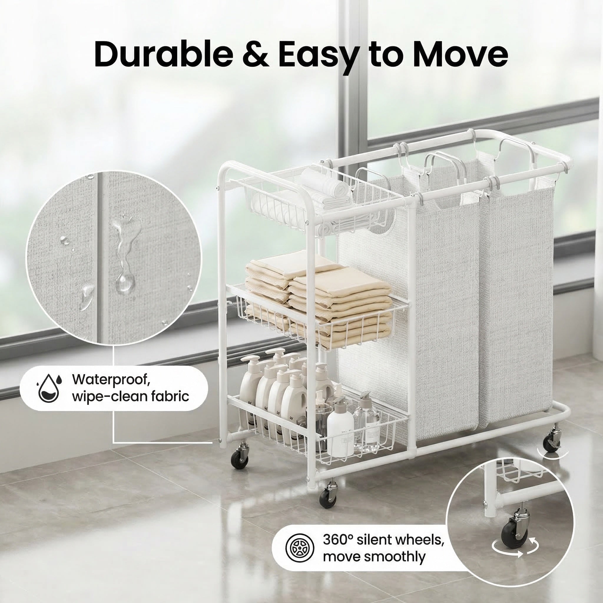Multifunctional Rolling Laundry Sorter with Multi-Compartments