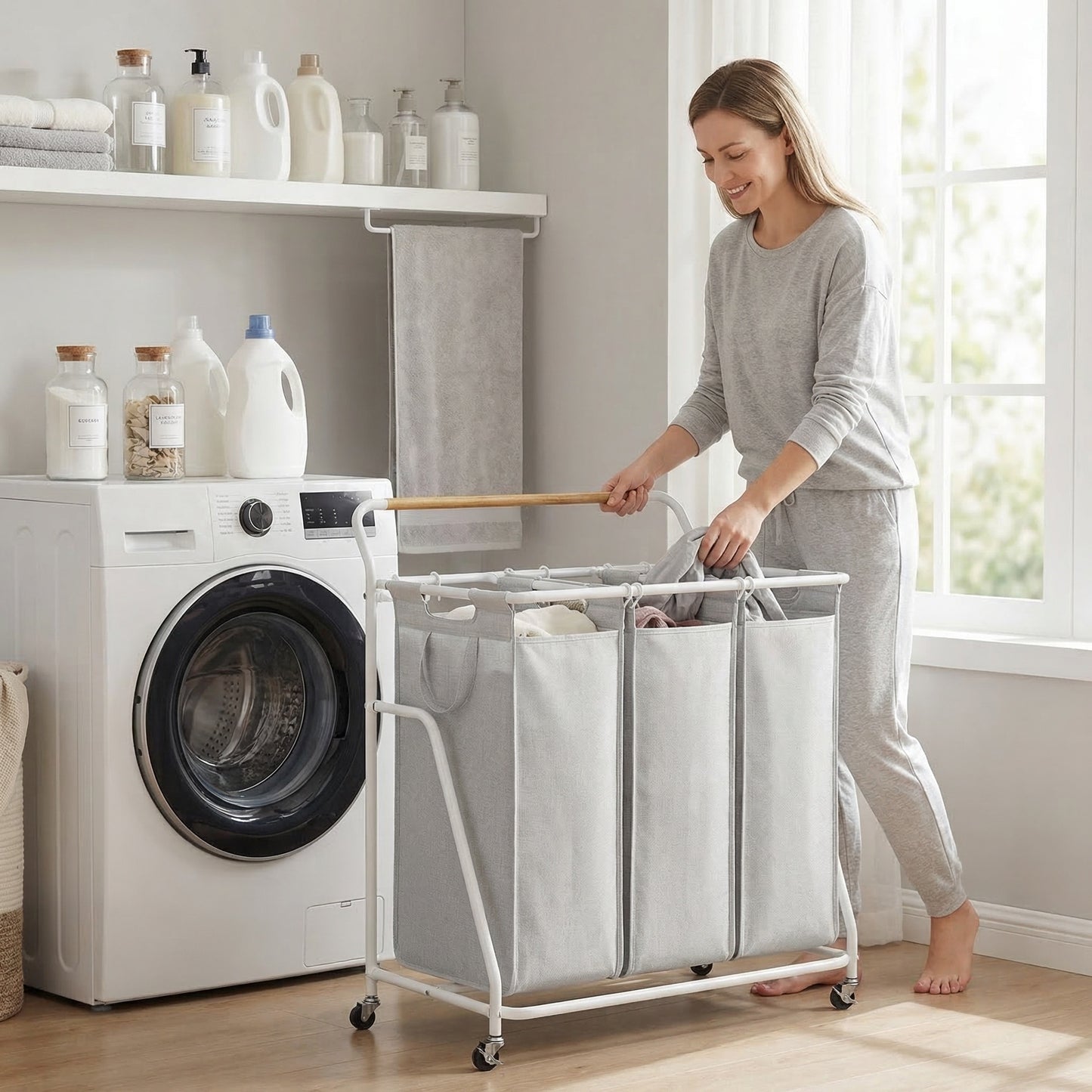 Multifunctional Rolling Laundry Sorter with Multi-Compartments