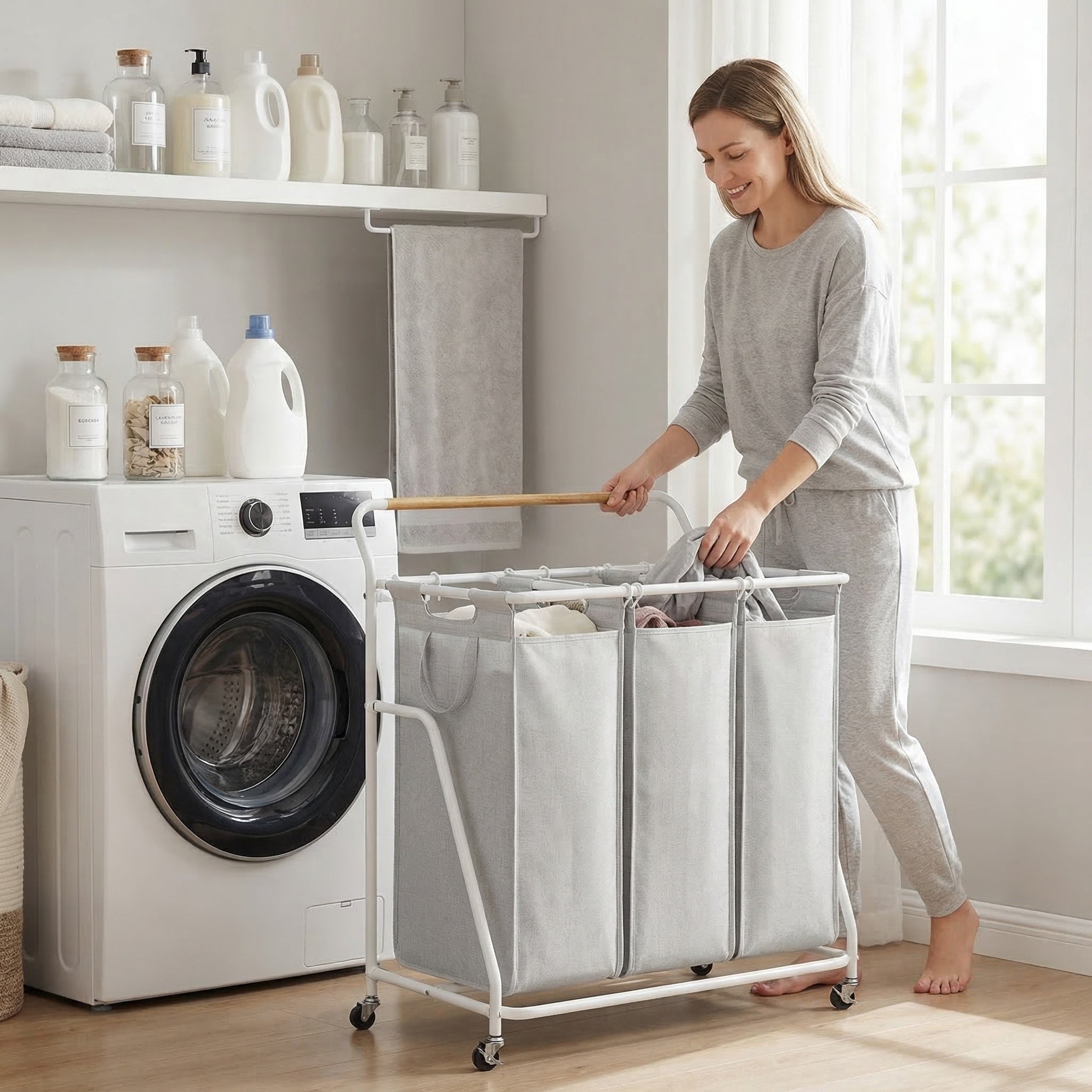 Multifunctional Rolling Laundry Sorter with Multi-Compartments