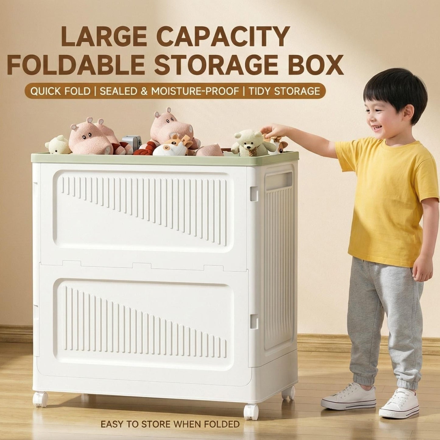 Foldable Plastic Storage Box on Wheels