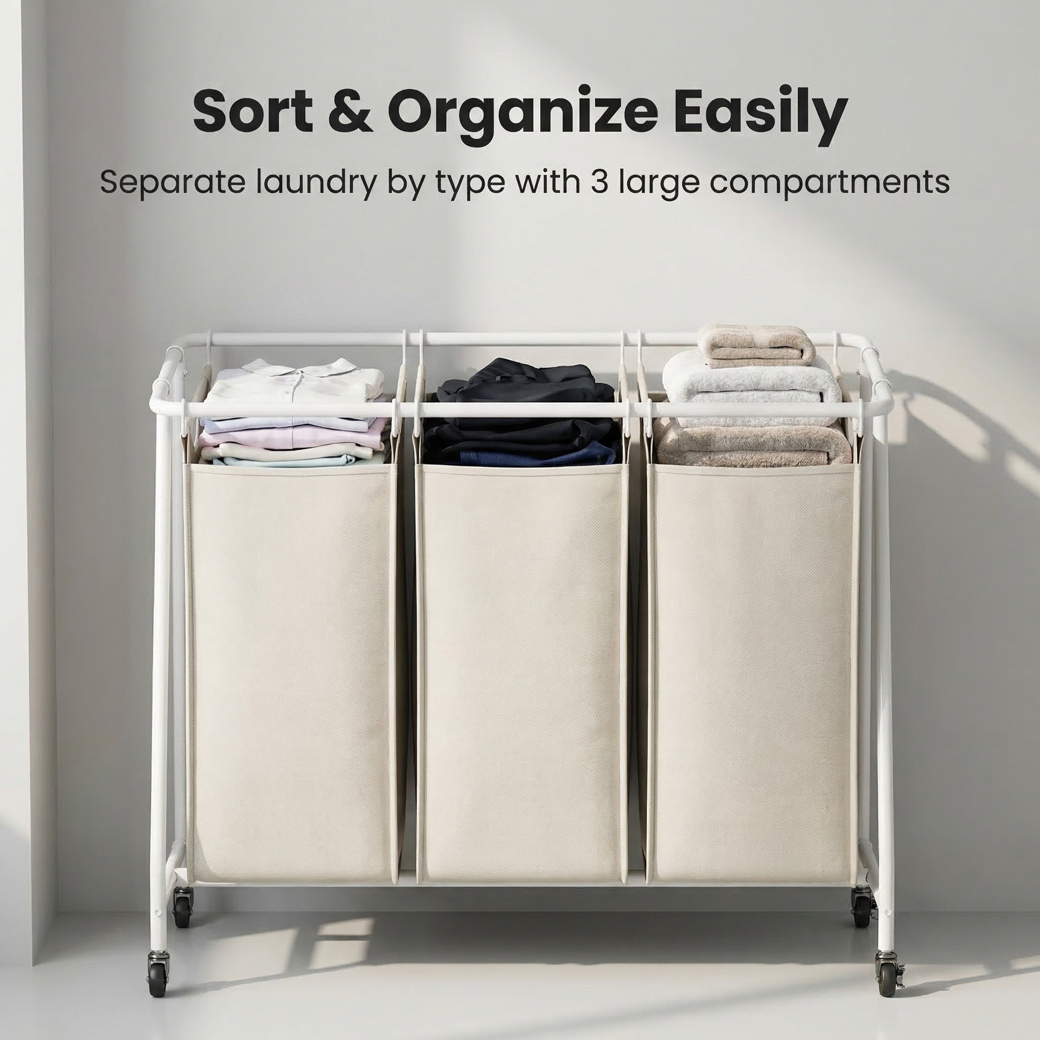 Multifunctional Rolling Laundry Sorter with Multi-Compartments